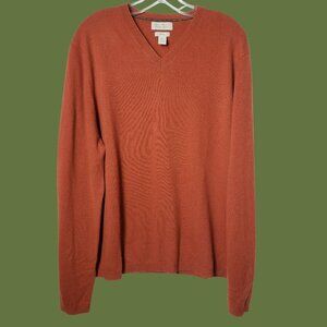 Banana Republic Mens 100% Cashmere V-Neck Sweater rust Orange Large